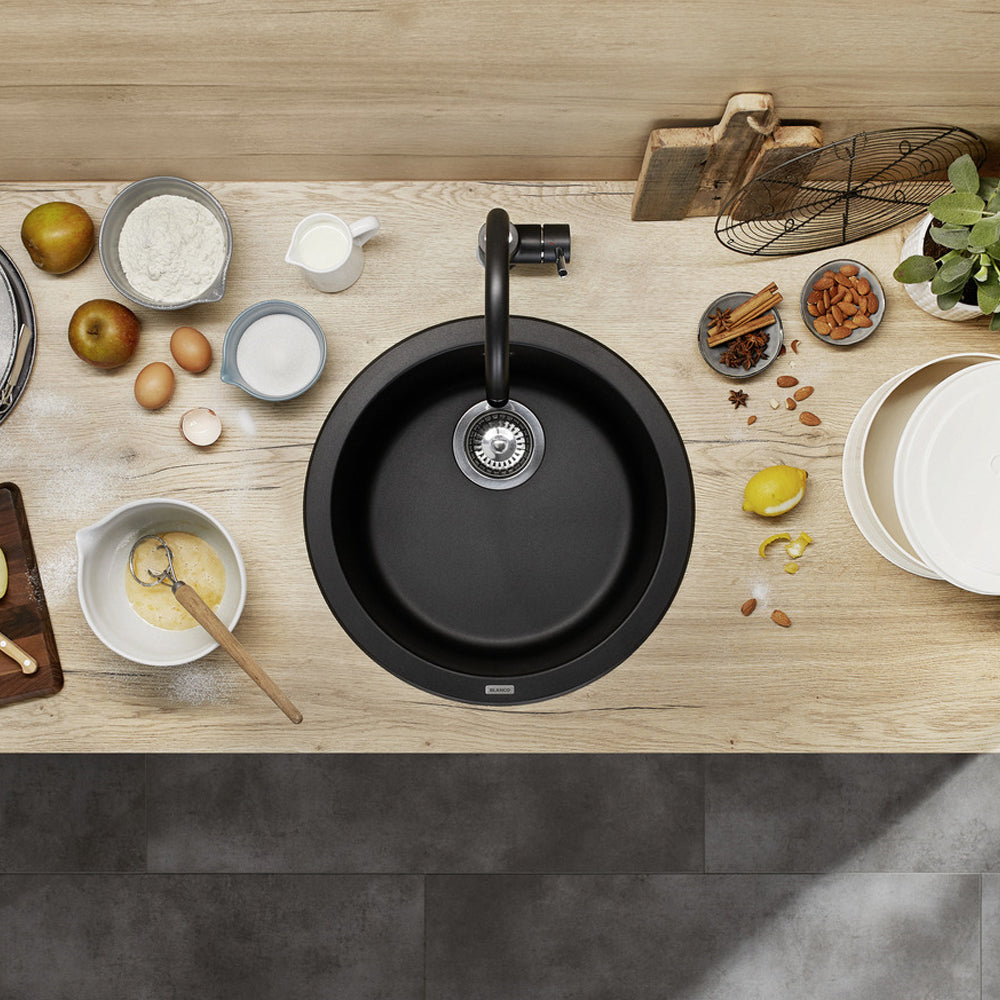 Granitna sudopera Blanco Silgranit RONDO 45 + drvena daska - fi450x165