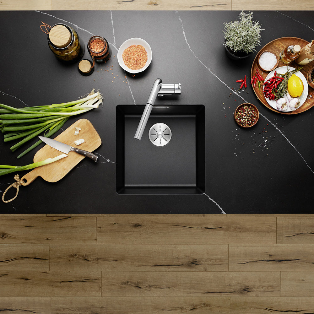 Granitna sudopera Blanco Silgranit SUBLINE 400-U + drvena daska - 400x400x190