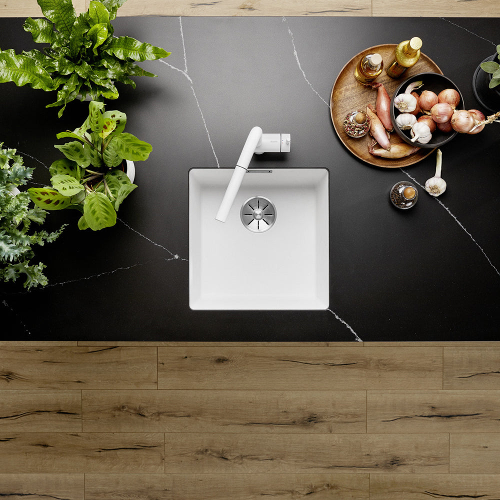 Granitna sudopera Blanco Silgranit SUBLINE 400-U + drvena daska - 400x400x190