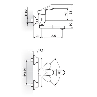 Slavina Rosan JA321002 - SMART zidna izliv 200 mm