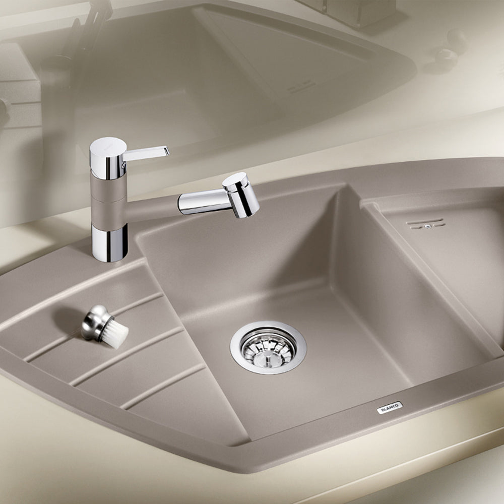 Granitna sudopera Blanco Silgranit ZIA 9 E + drvena daska - 930x510x180